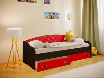 Кровать Софа-7 с мягкой спинкой (800х1900) Венге/Красный в Красноглинном - krasnoglinnoe.mebel54.com | фото
